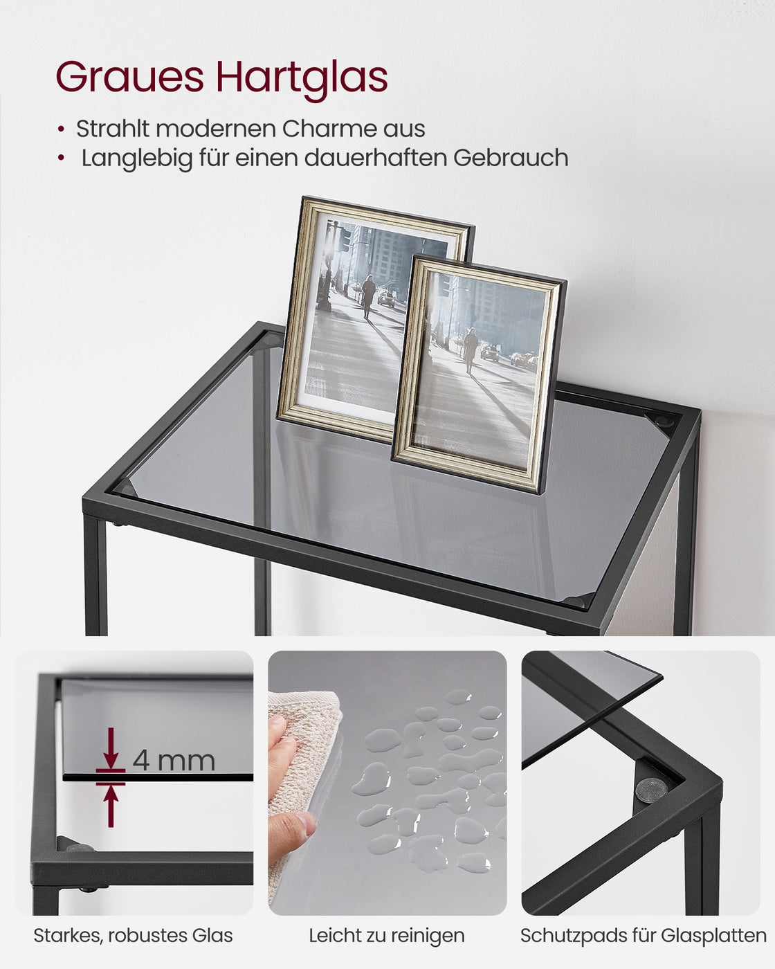 Regal mit 6 Ablagen aus gehärtetem Glas schwarz-grau