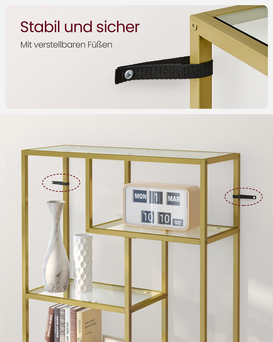 Bücherregal mit 6 Ablagen gold-transparent