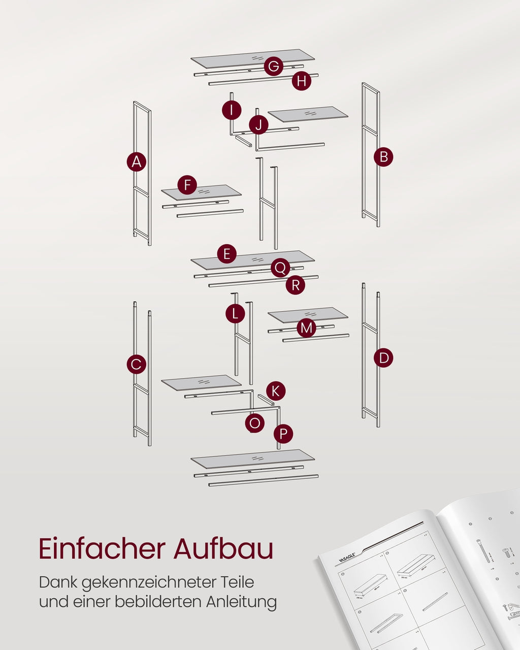 Bücherregal mit 6 Ablagen gold-transparent