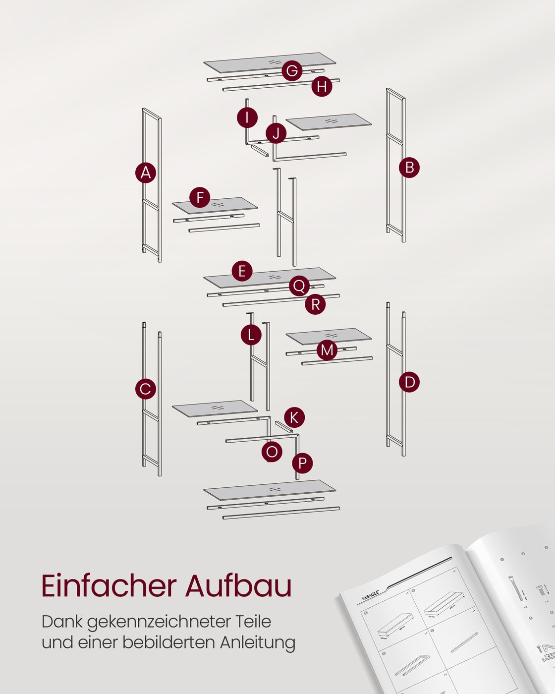 Bücherregal mit 6 Ablagen gold-transparent