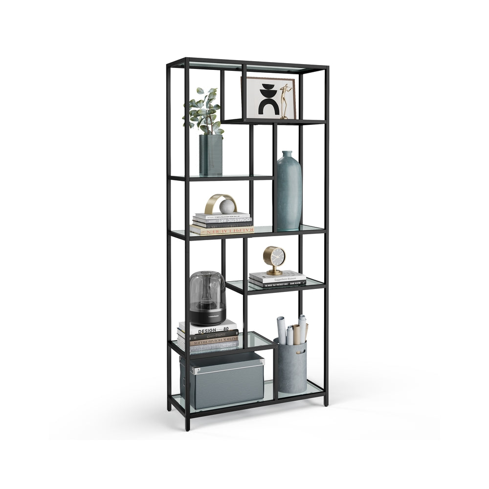 Bücherregal mit 6 Ablagen tintenschwarz - transparent
