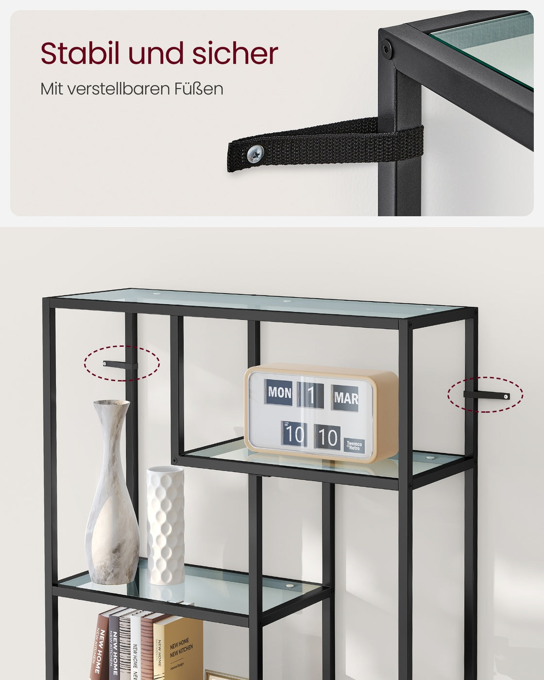 Bücherregal mit 6 Ablagen tintenschwarz - transparent