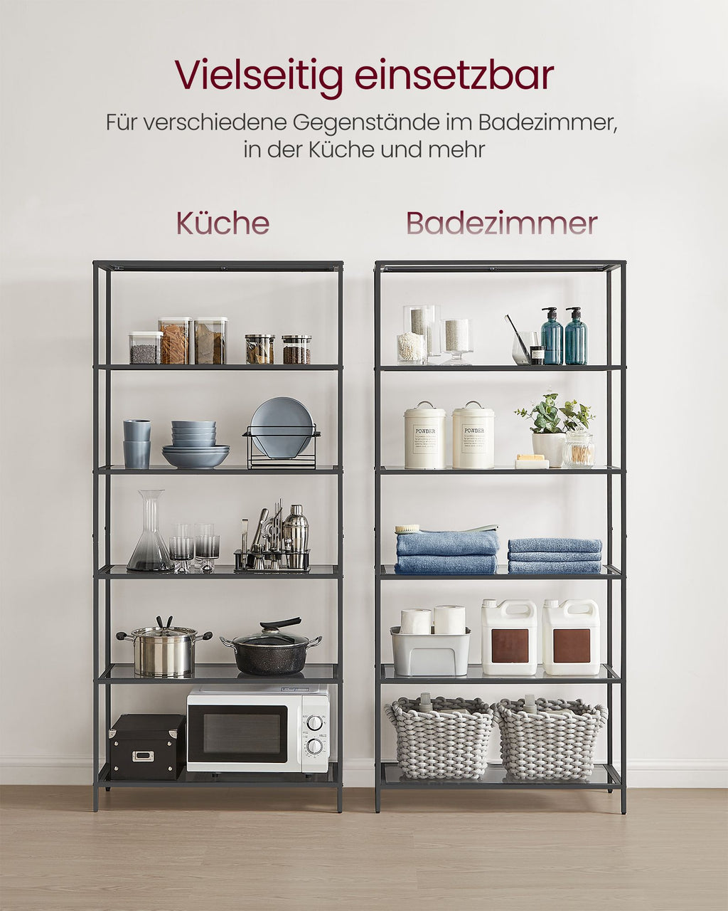 Regal mit 6 Ablagen Hartglas schiefergrau-tintenschwarz