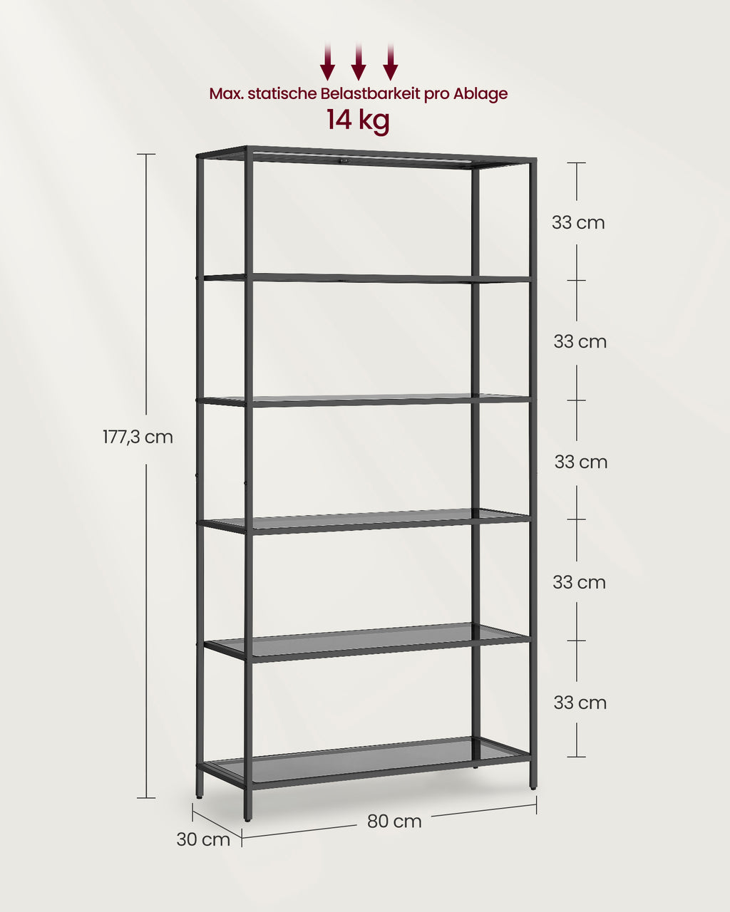 Regal mit 6 Ablagen Hartglas schiefergrau-tintenschwarz
