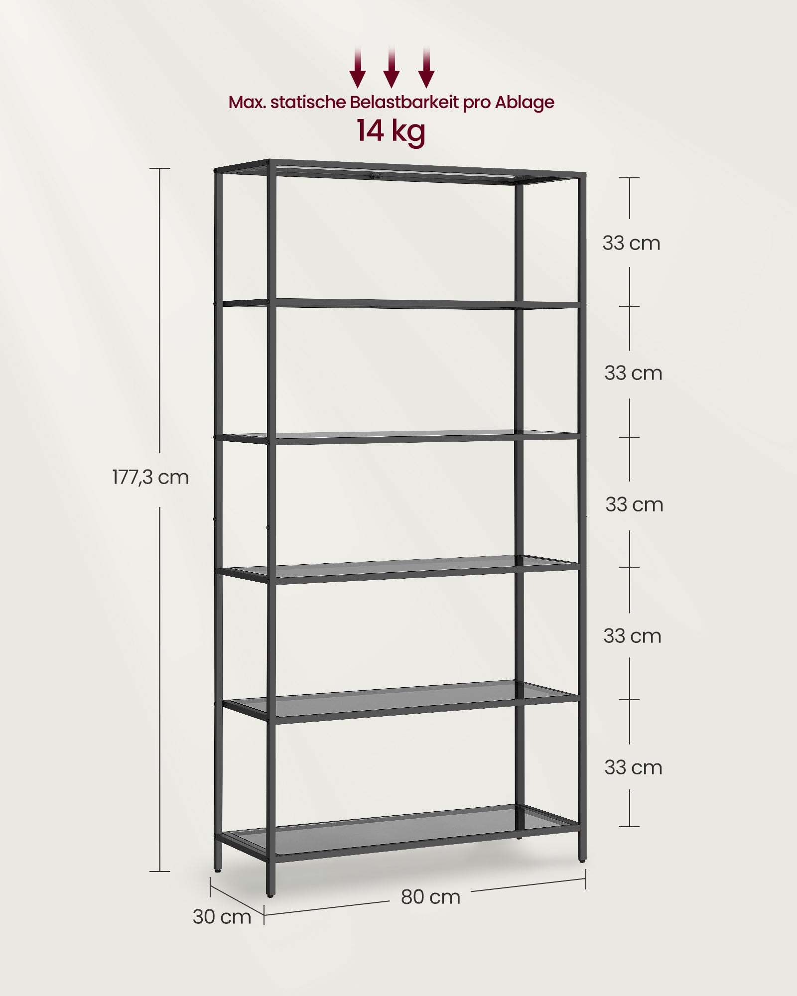 Regal mit 6 Ablagen Hartglas schiefergrau-tintenschwarz
