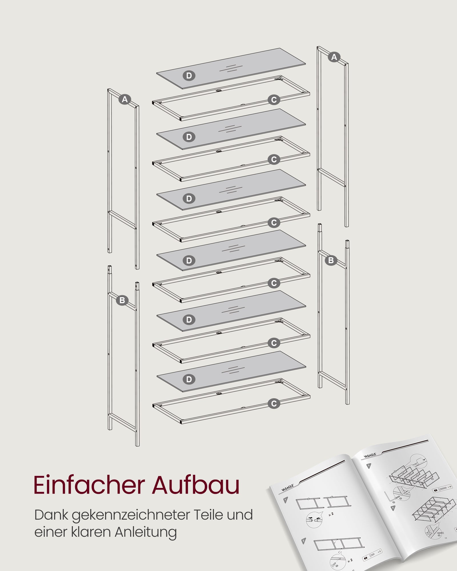 Regal mit 6 Ablagen Hartglas schiefergrau-tintenschwarz