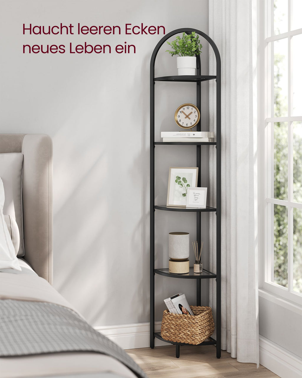 Eckregal 5 Ebenen mit Ablagen aus Hartglas