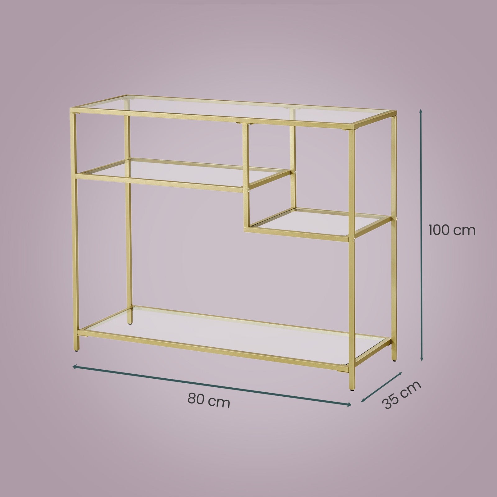 Beistelltisch aus Glas und Metall, mit Ablagen, für Flur oder Wohnzimmer