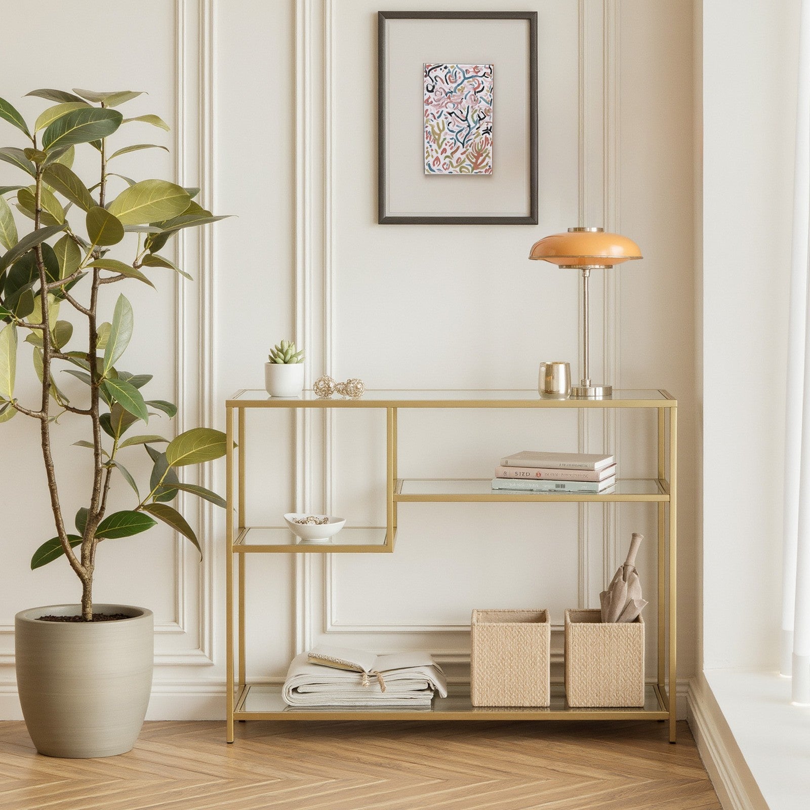 Beistelltisch aus Glas und Metall, mit Ablagen, für Flur oder Wohnzimmer