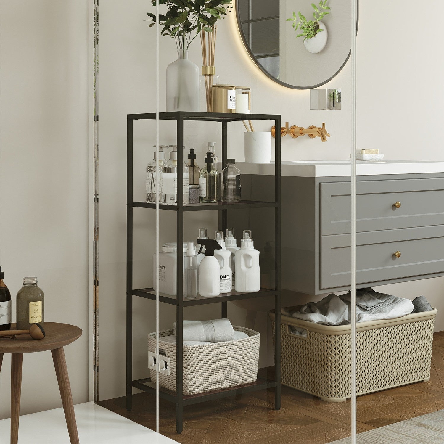 4 stufiges Regal, Badregal aus gehärtetem Glas, für Badezimmer