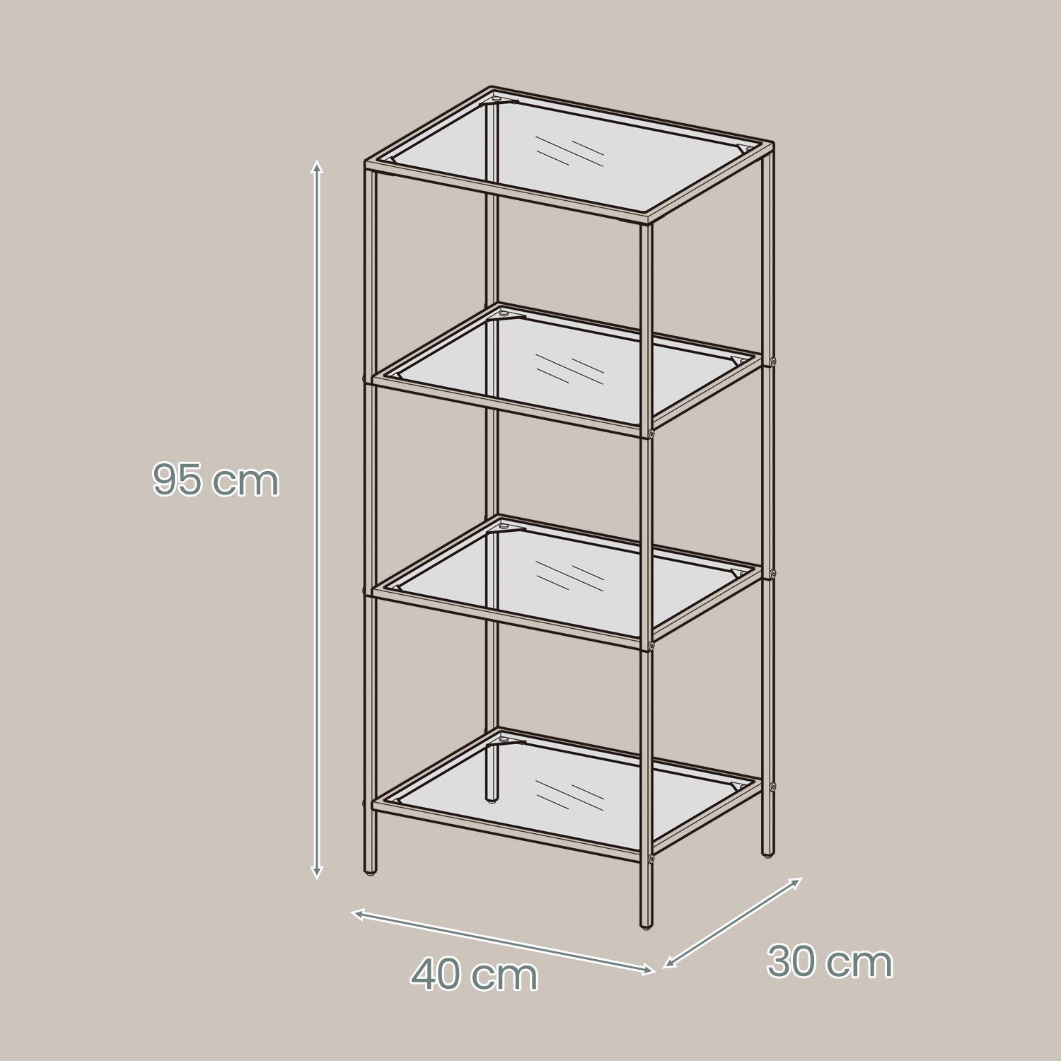 4 stufiges Regal, Badregal aus gehärtetem Glas, für Badezimmer