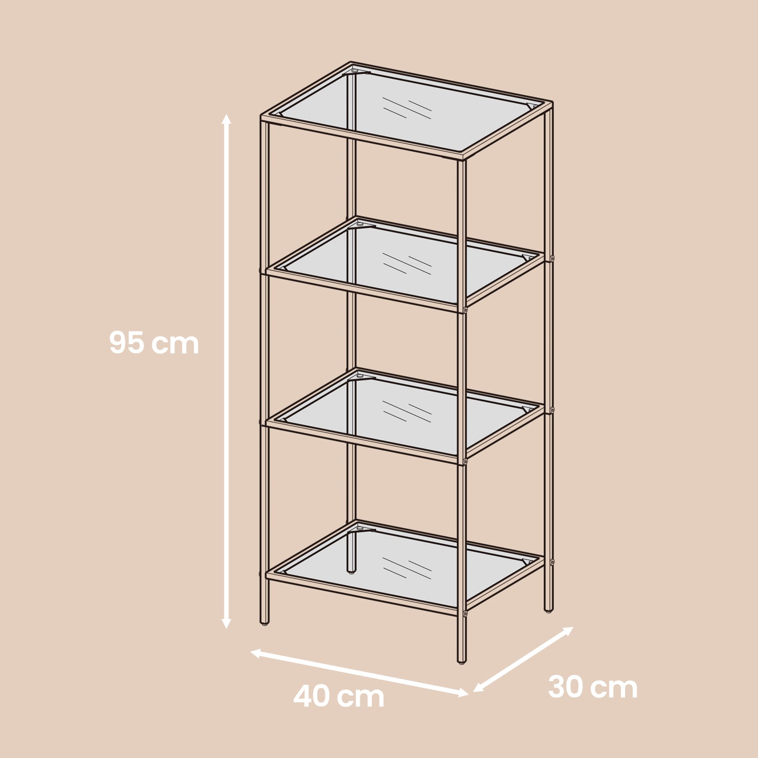 4 stufiges Regal, Badregal aus gehärtetem Glas, für Badezimmer