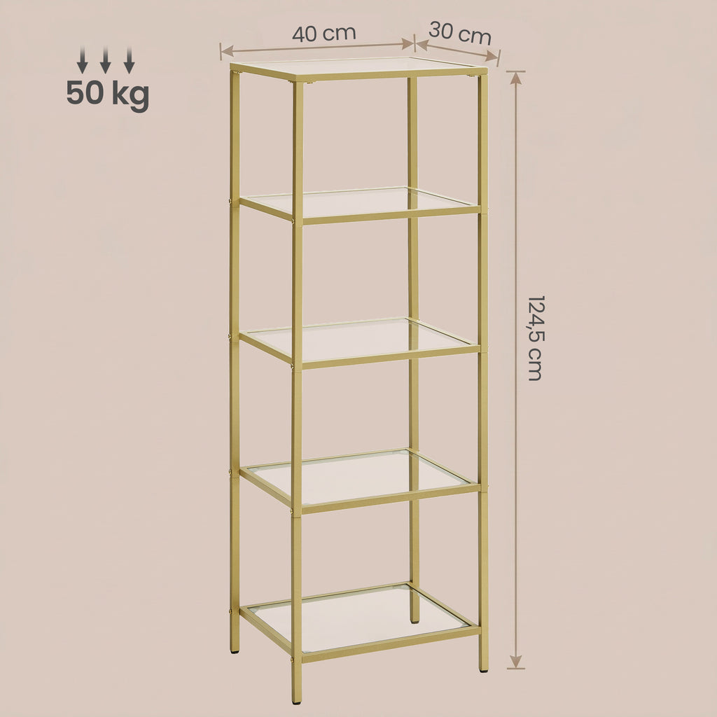 5-stufiges Glasregal, Bücherregal, Aufbewahrungsregal