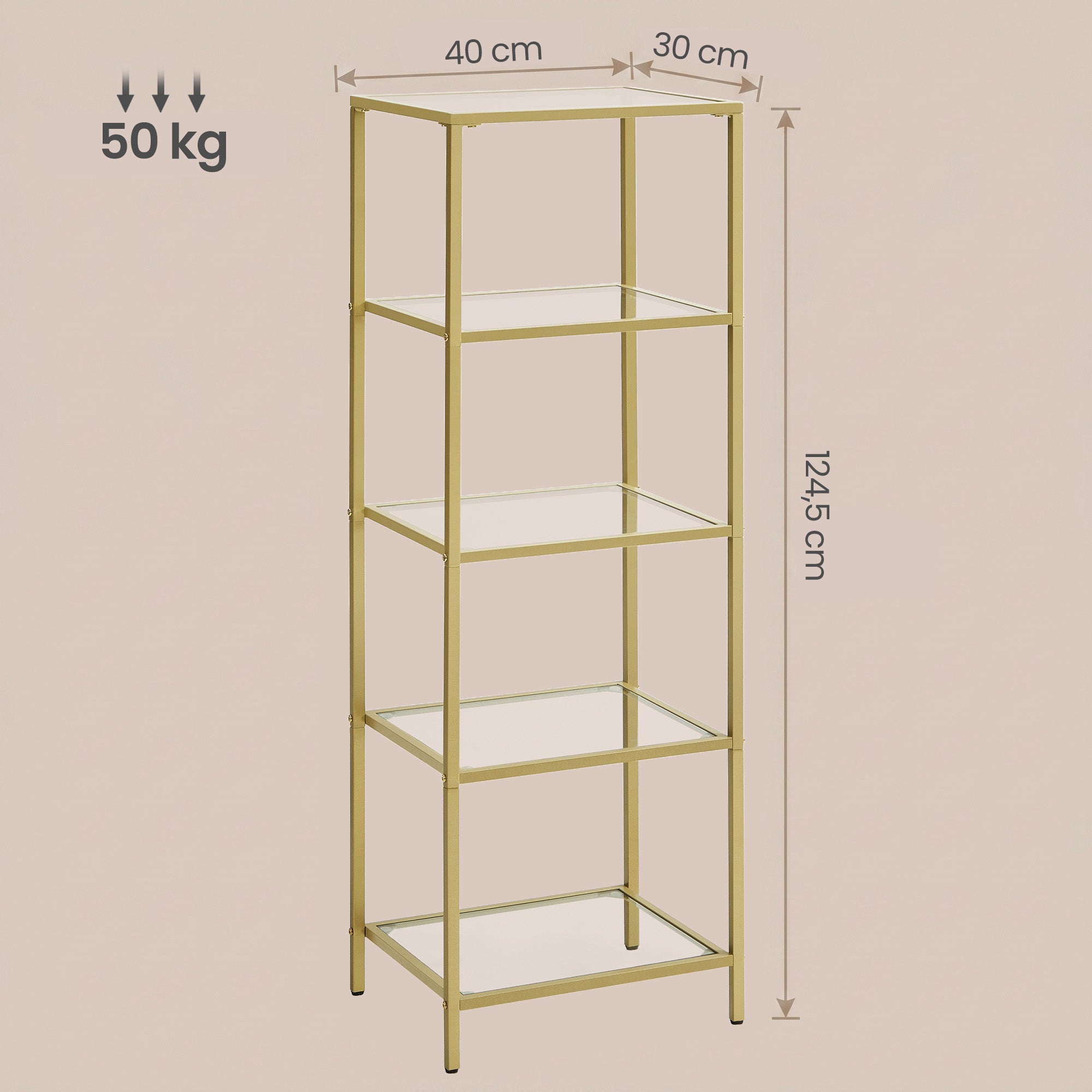 5-stufiges Glasregal, Bücherregal, Aufbewahrungsregal