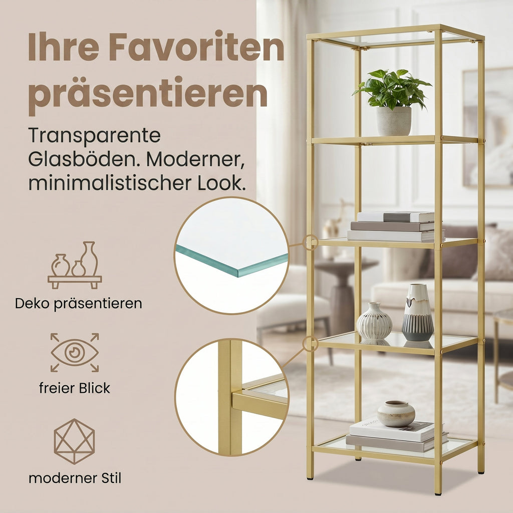 5-stufiges Glasregal, Bücherregal, Aufbewahrungsregal