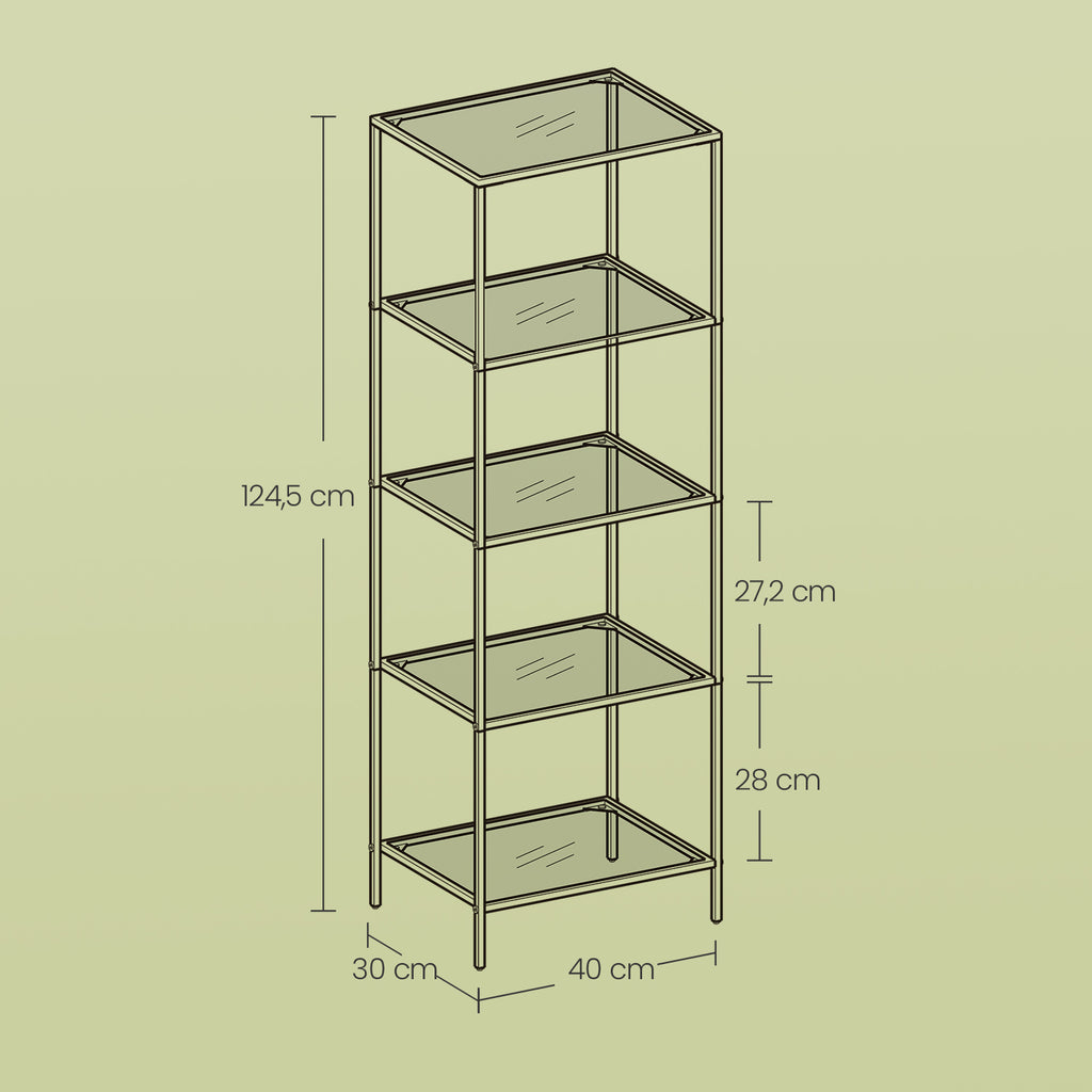 5-stufiges Glasregal, Bücherregal, Aufbewahrungsregal