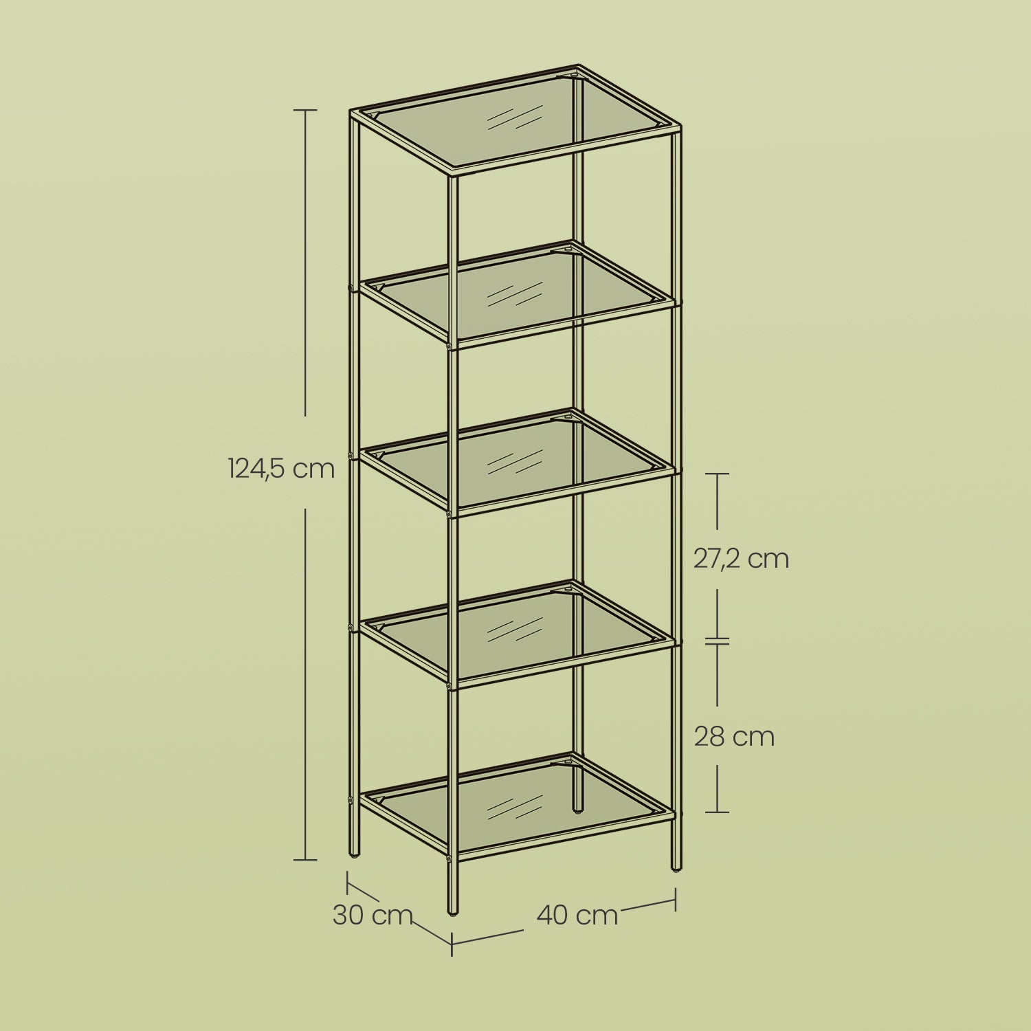 5-stufiges Glasregal, Bücherregal, Aufbewahrungsregal