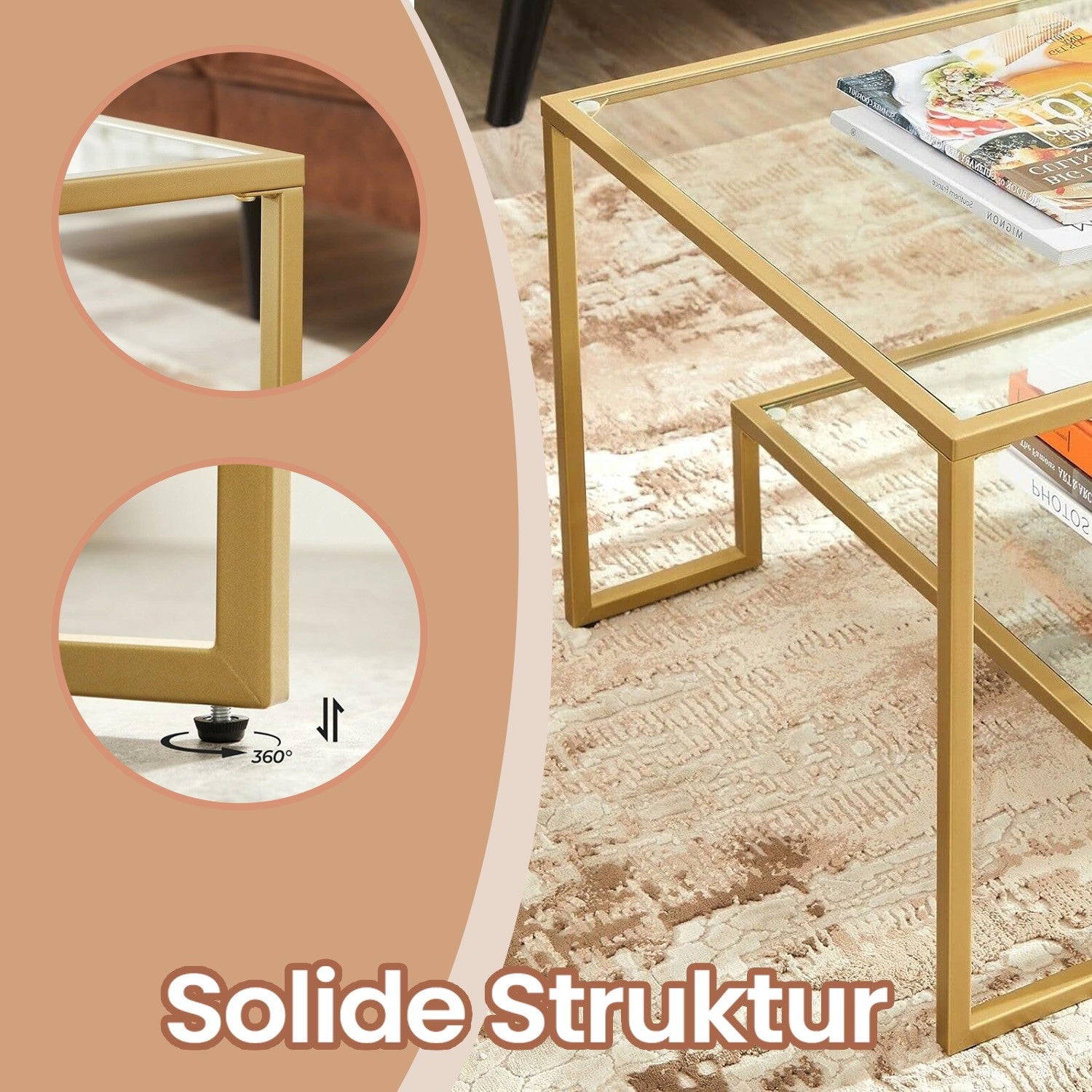 Couchtisch 2 Ablagen aus Hartglas