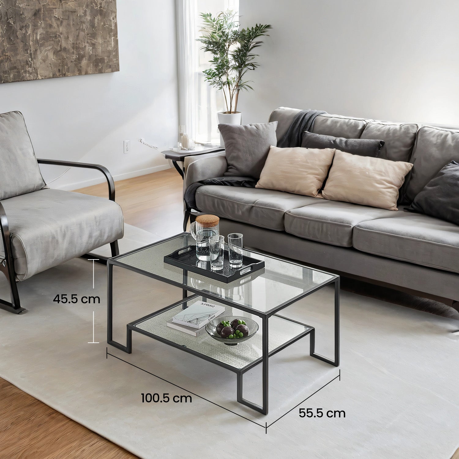 Couchtisch Glastisch Stahlgestell basisschwarz
