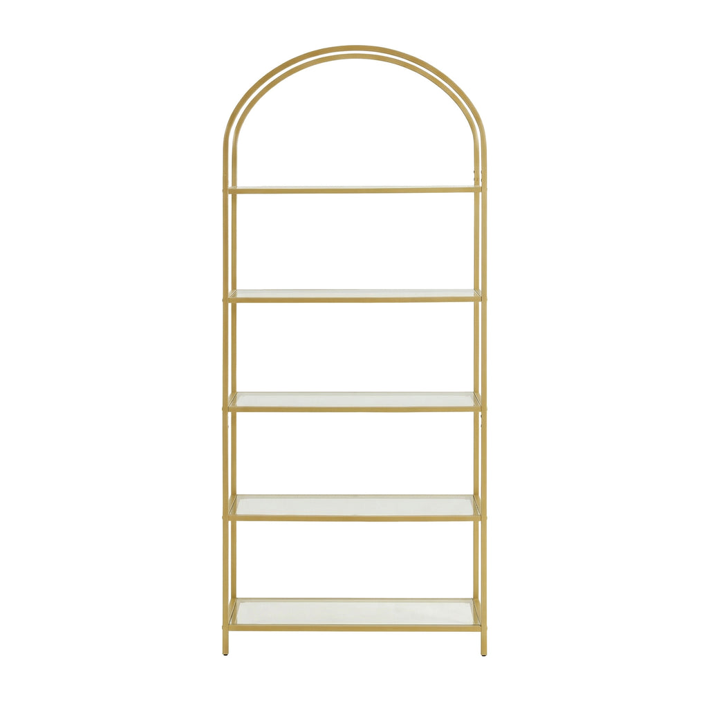 Regal 5 Ebenen, Bücherregal Hartglas, bogenförmiges Aufbewahrungsregal