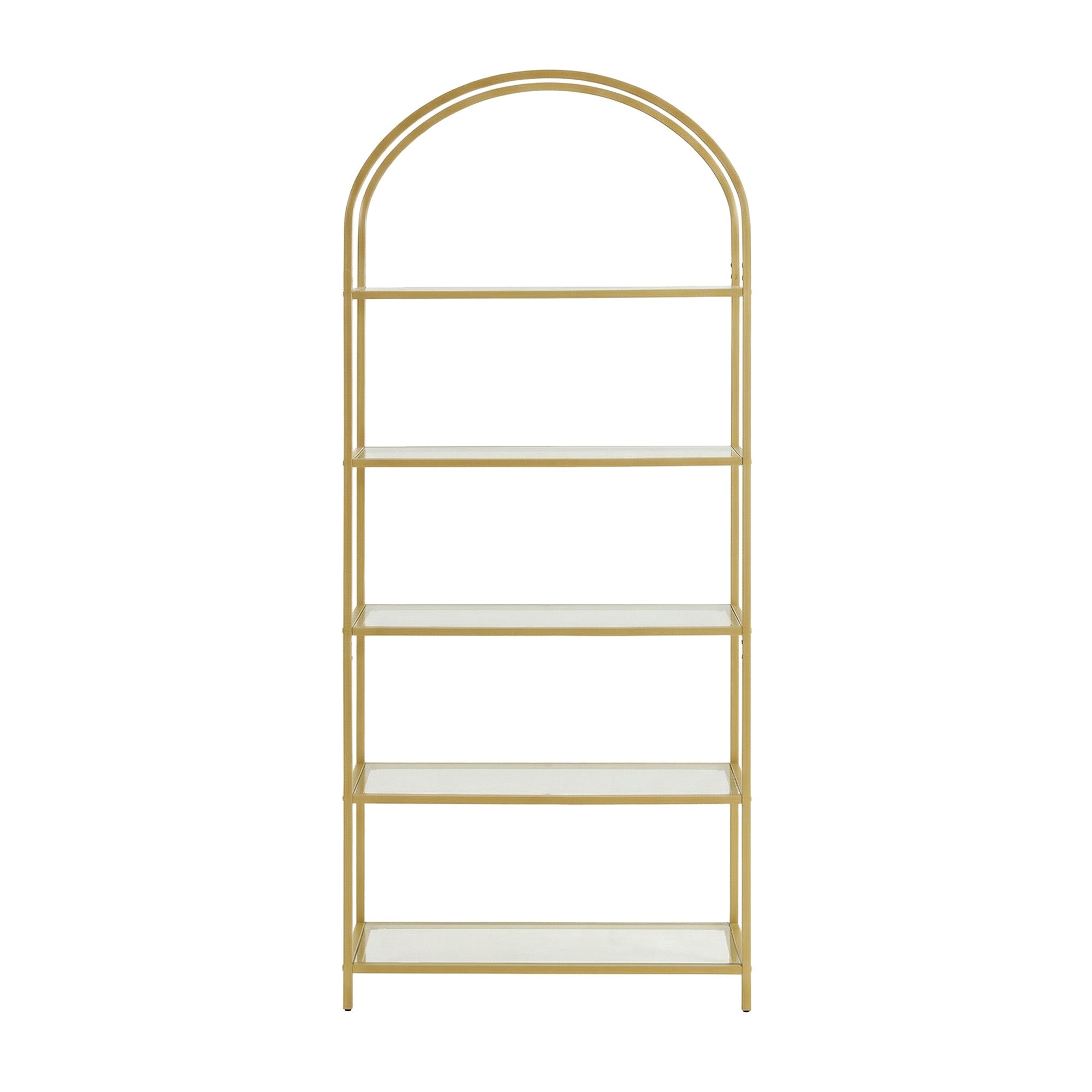 Regal 5 Ebenen, Bücherregal Hartglas, bogenförmiges Aufbewahrungsregal