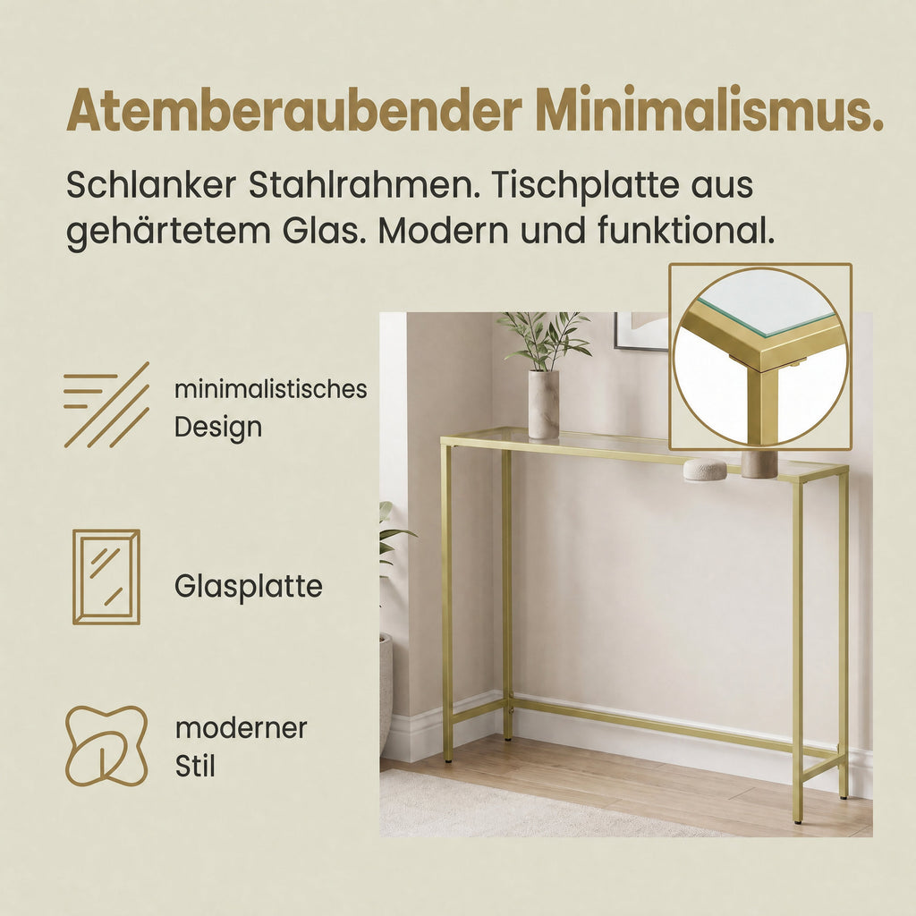 Beistelltisch aus Hartglas, Konsolentisch, Sofatisch