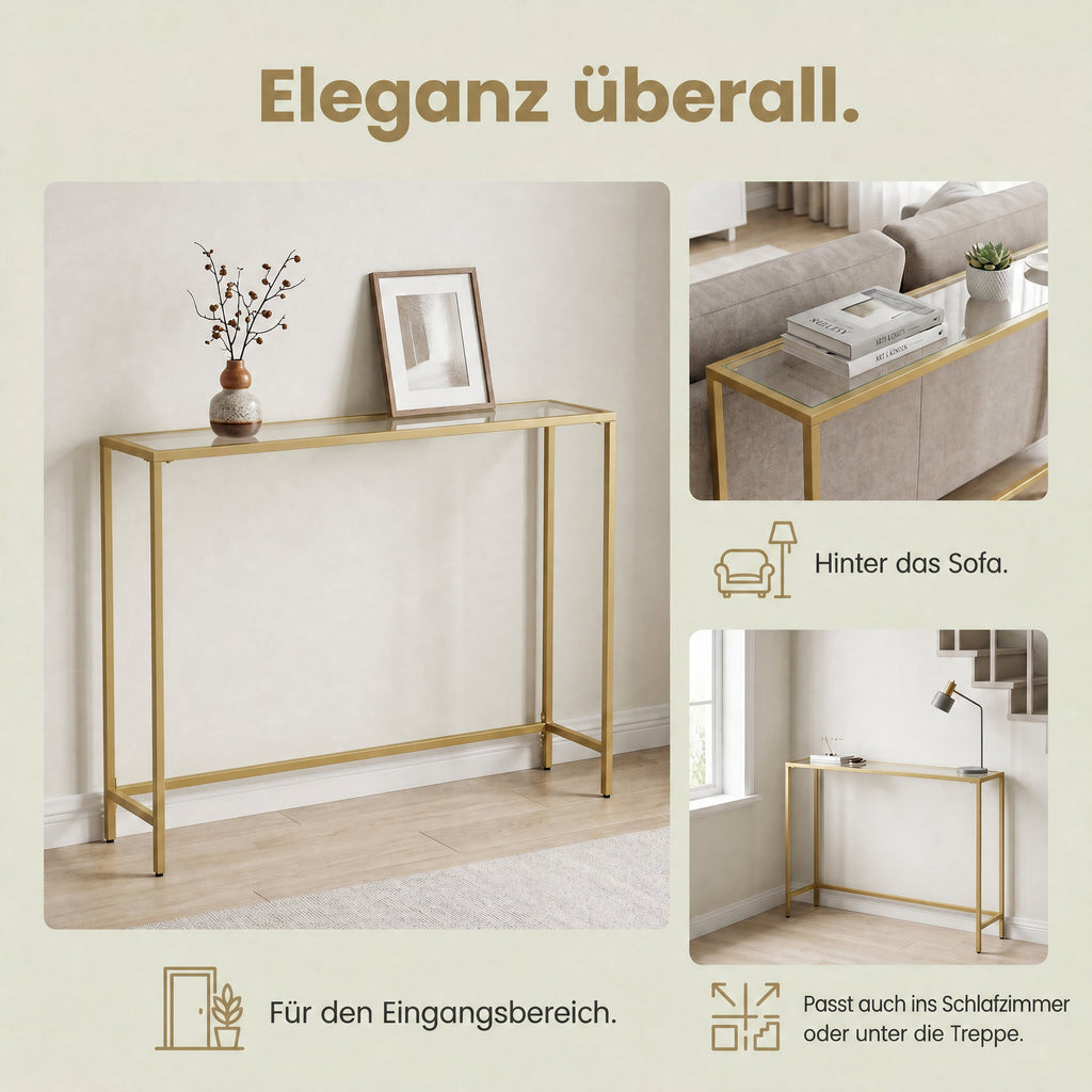 Beistelltisch aus Hartglas, Konsolentisch, Sofatisch