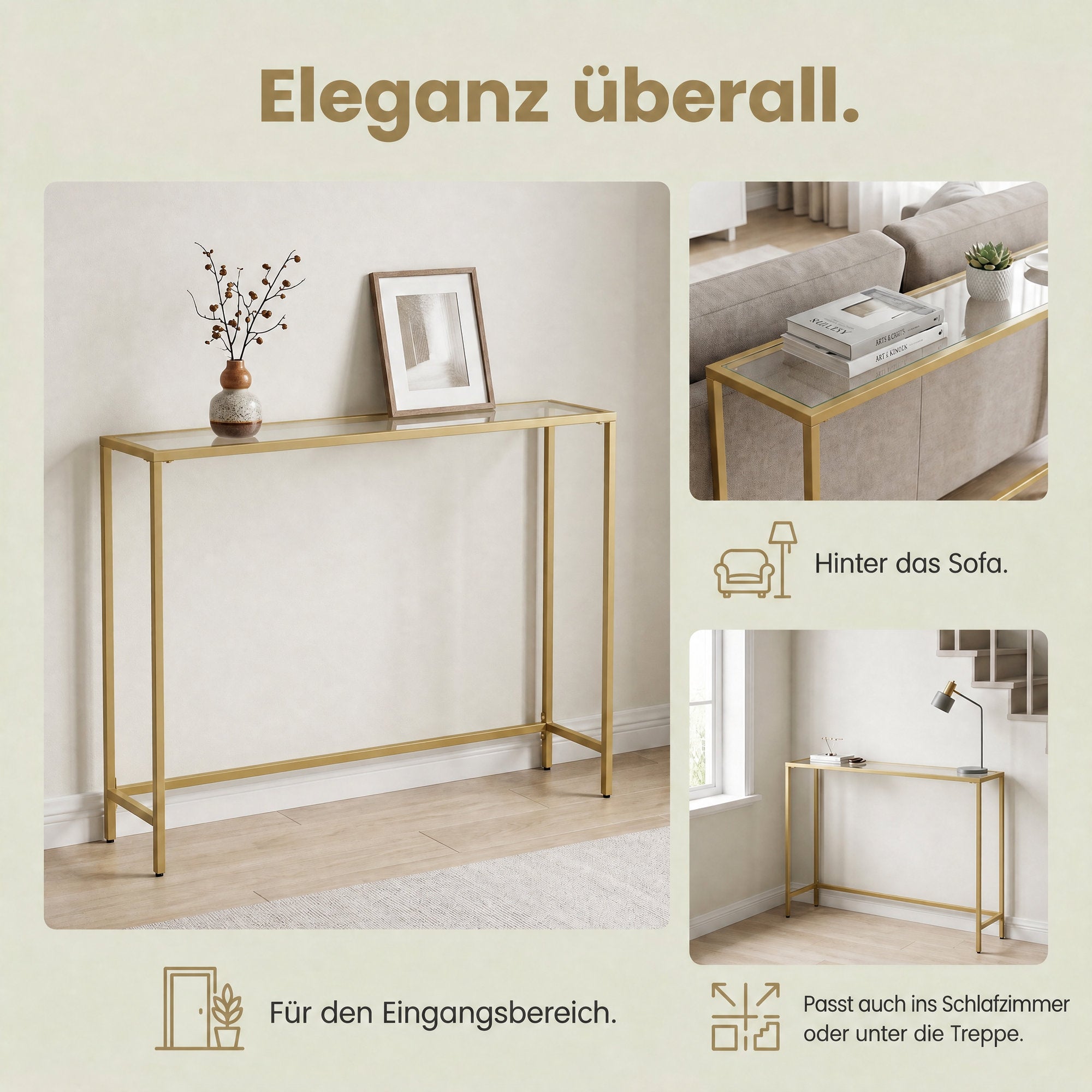 Beistelltisch aus Hartglas, Konsolentisch, Sofatisch