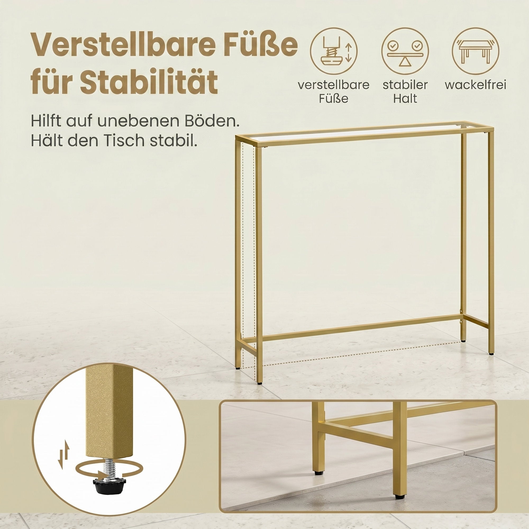 Beistelltisch aus Hartglas, Konsolentisch, Sofatisch