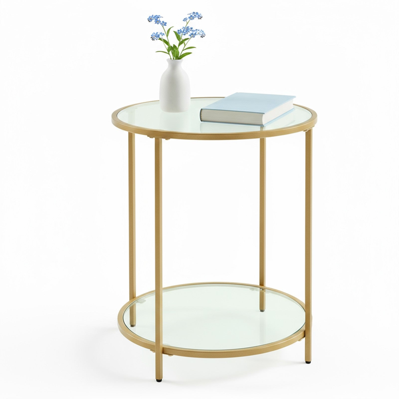 Beistelltisch rund, Couchtisch klein, Hartglas und Metallgestell