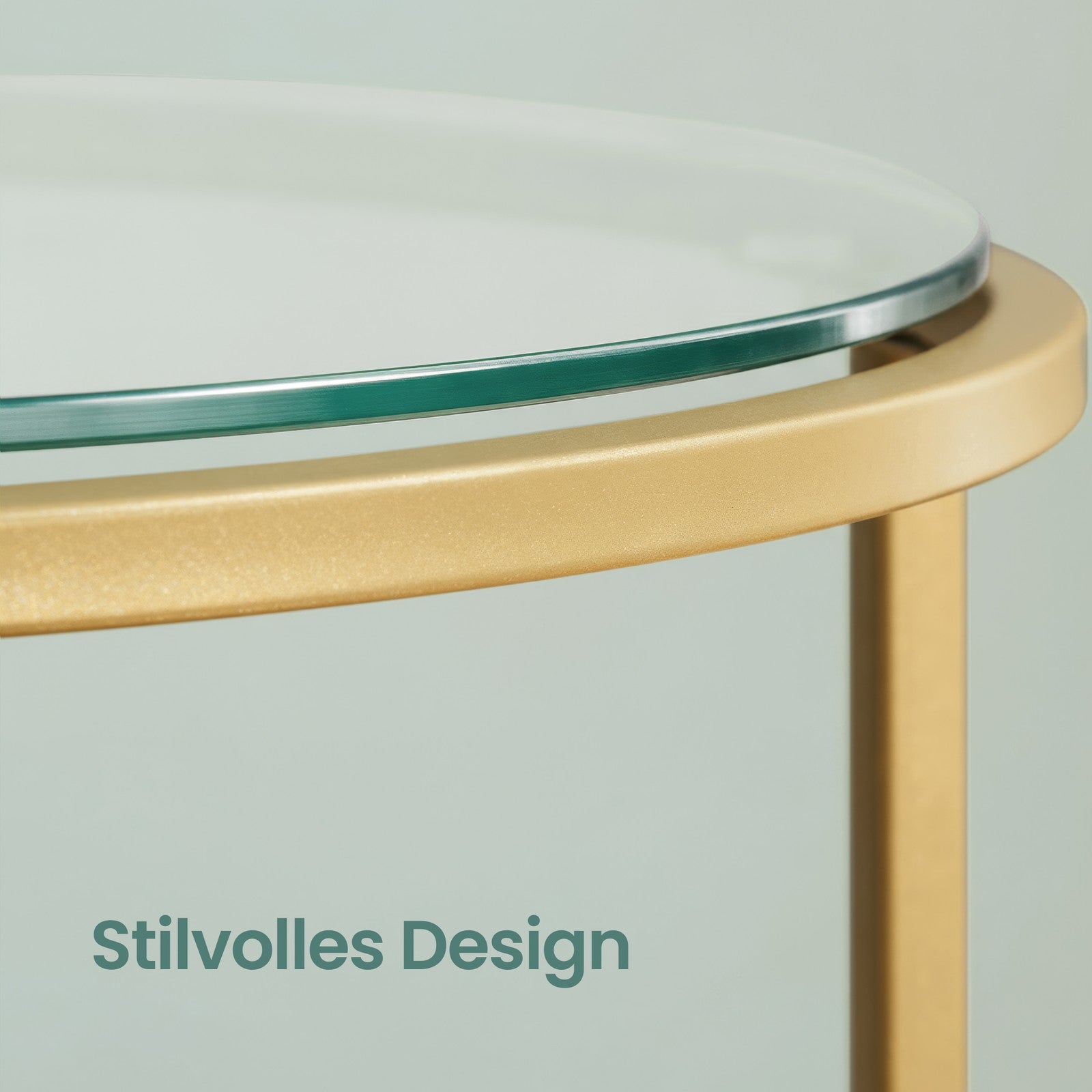 Beistelltisch rund, Couchtisch klein, Hartglas und Metallgestell