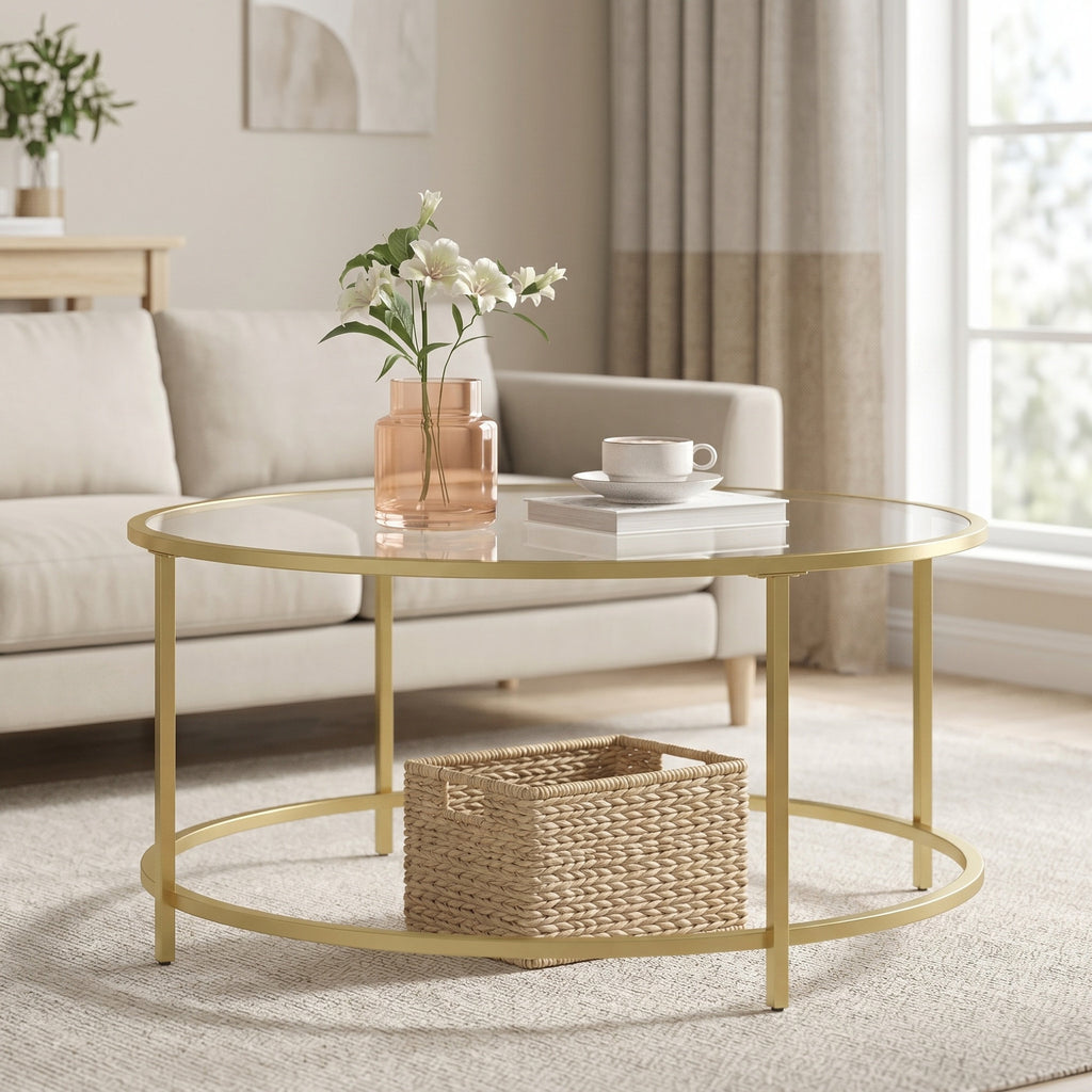 Runder Couchtisch, Wohnzimmertisch aus Stahl, Salontisch