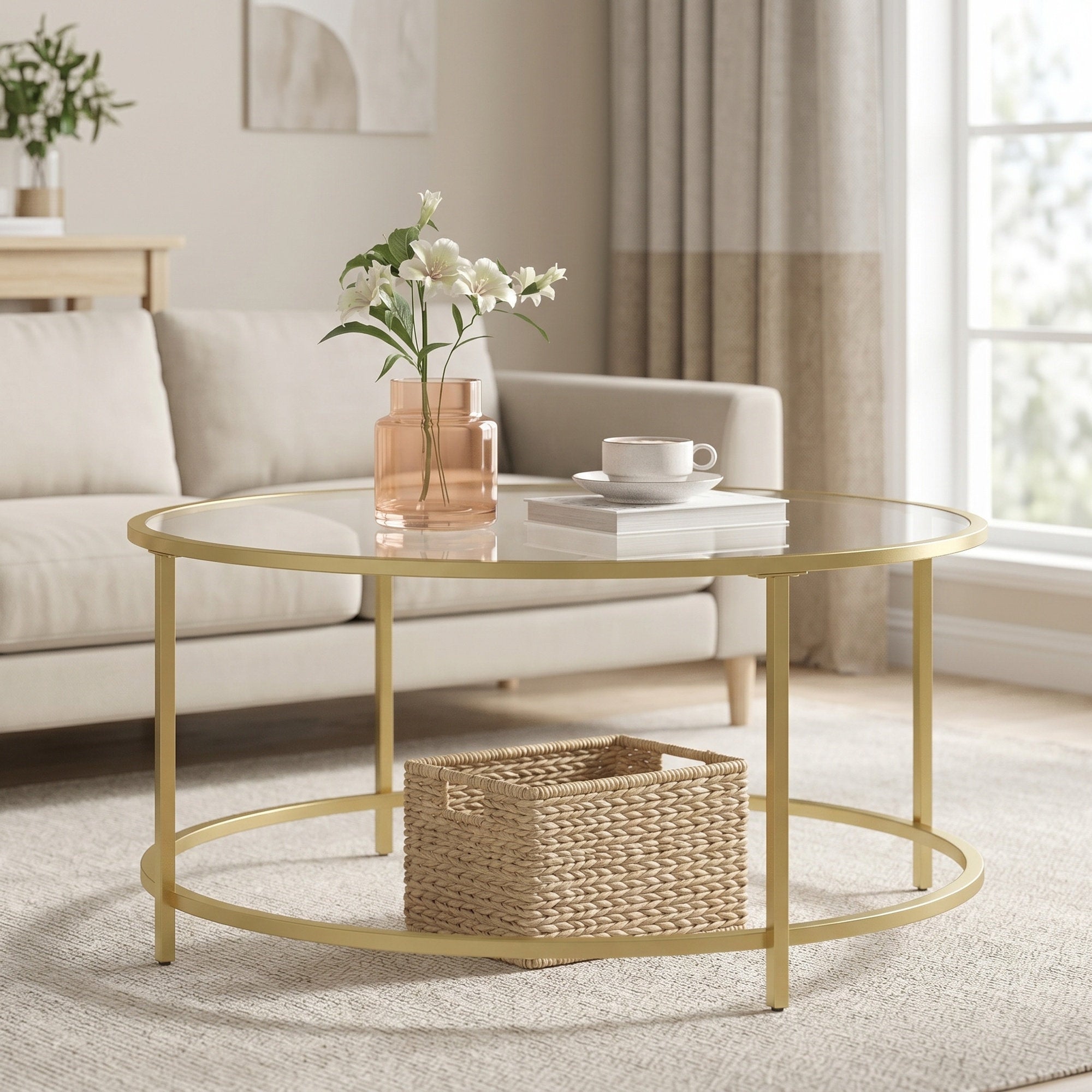 Runder Couchtisch, Wohnzimmertisch aus Stahl, Salontisch