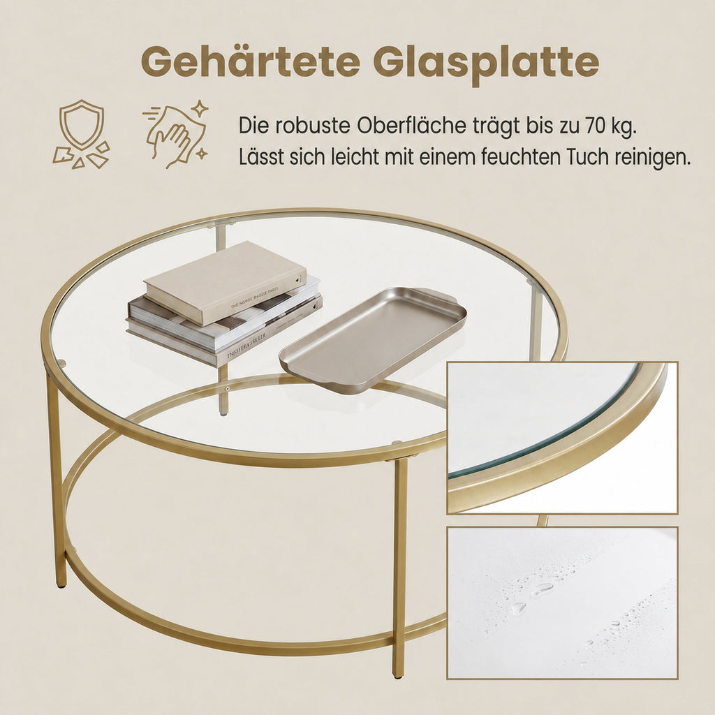 Runder Couchtisch, Wohnzimmertisch aus Stahl, Salontisch