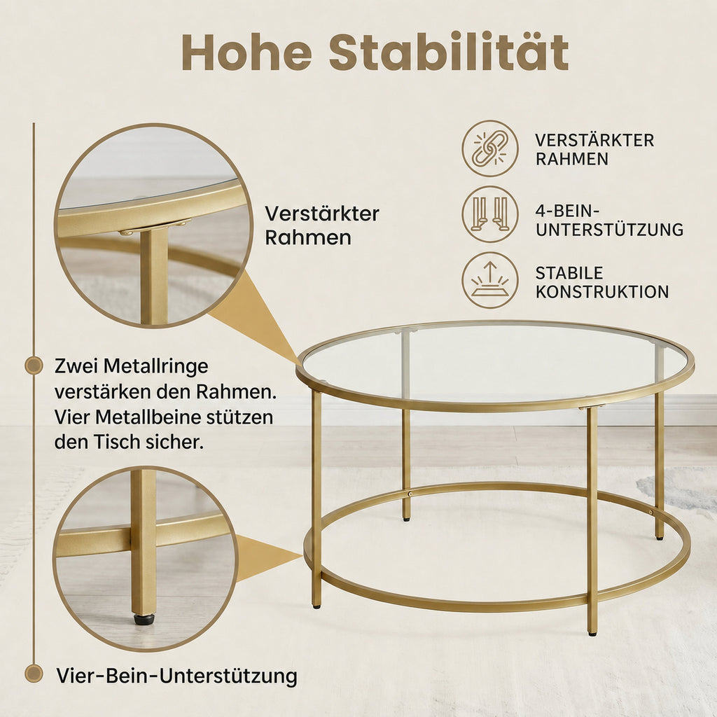 Runder Couchtisch, Wohnzimmertisch aus Stahl, Salontisch