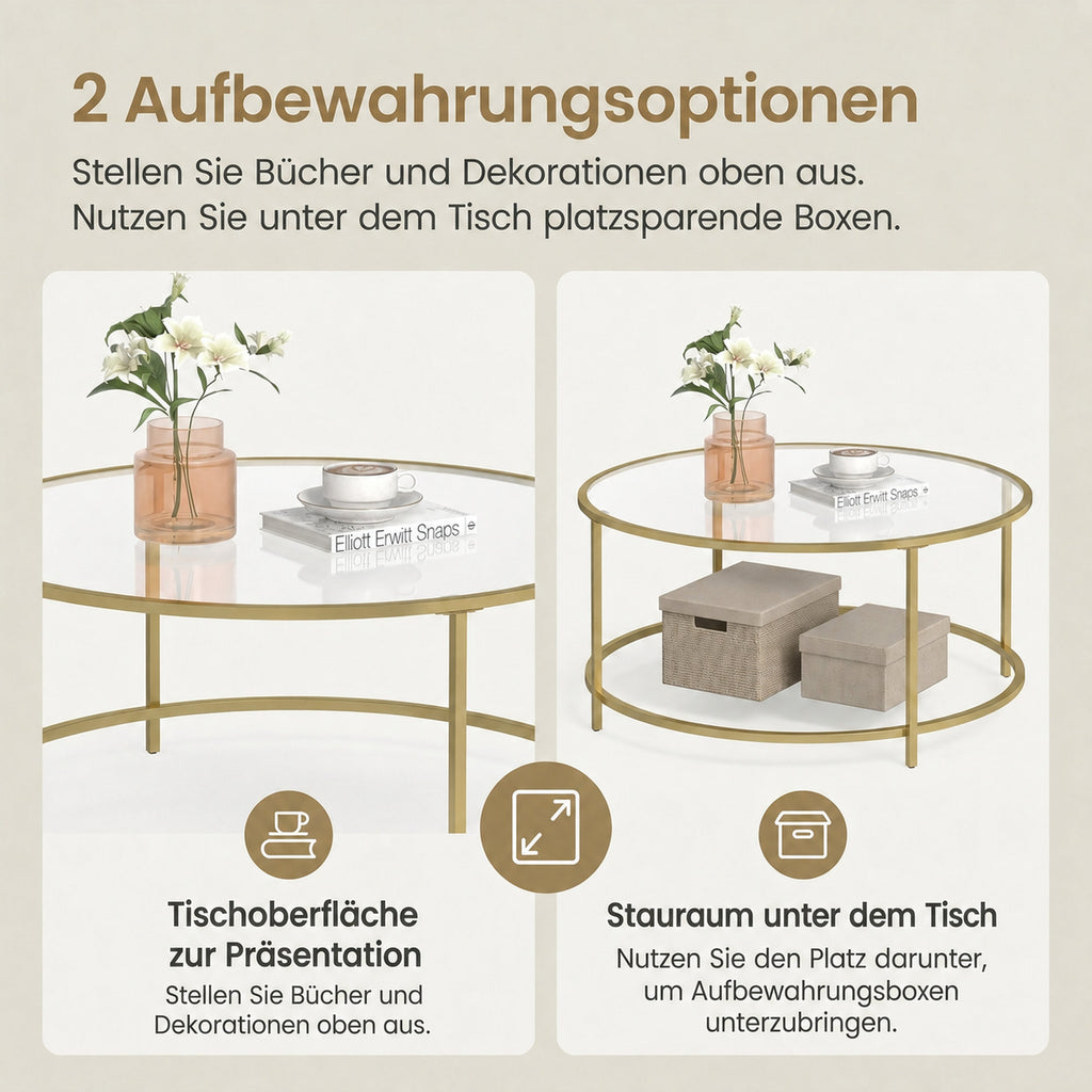 Runder Couchtisch, Wohnzimmertisch aus Stahl, Salontisch