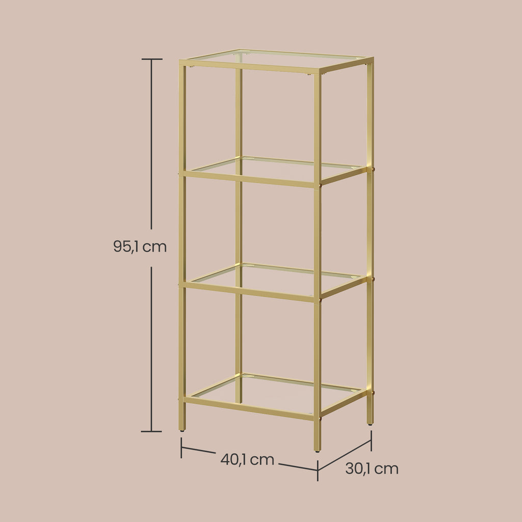 Regal mit 4 Ablagen, Badregal, gehärtetes Glas
