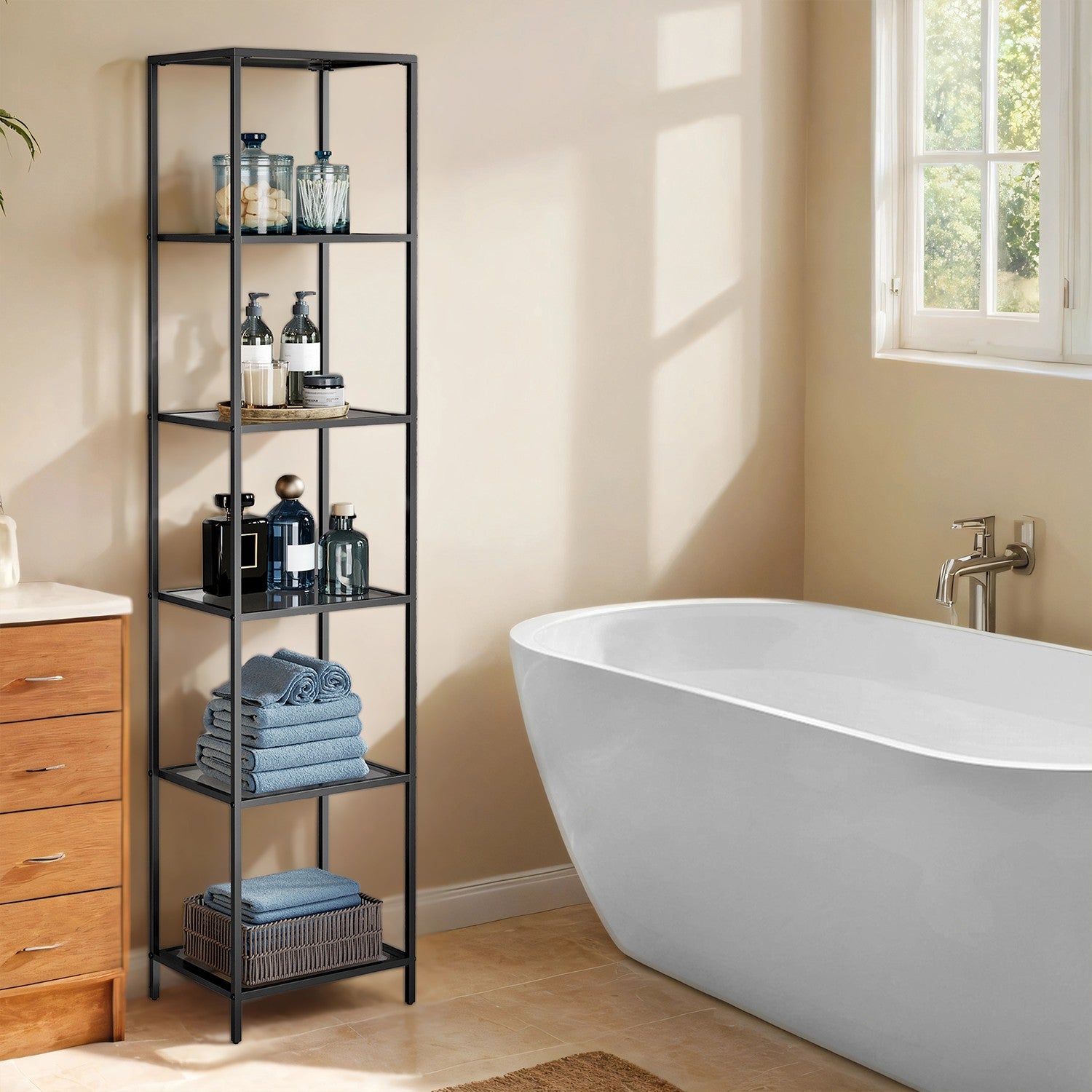 6 stufiges Regal, Badregal aus gehärtetem Glas, für Badezimmer