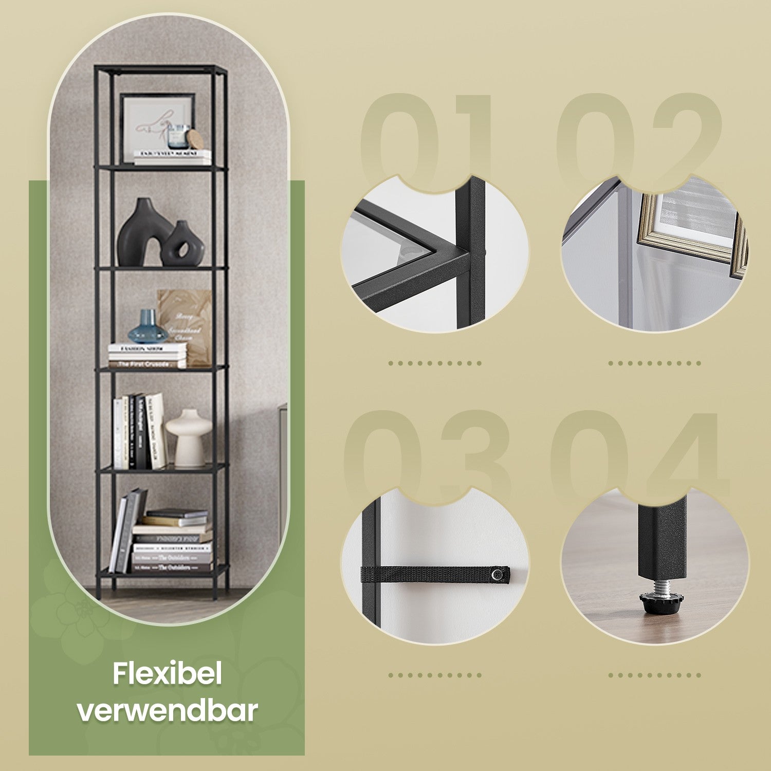 6 stufiges Regal, Badregal aus gehärtetem Glas, für Badezimmer