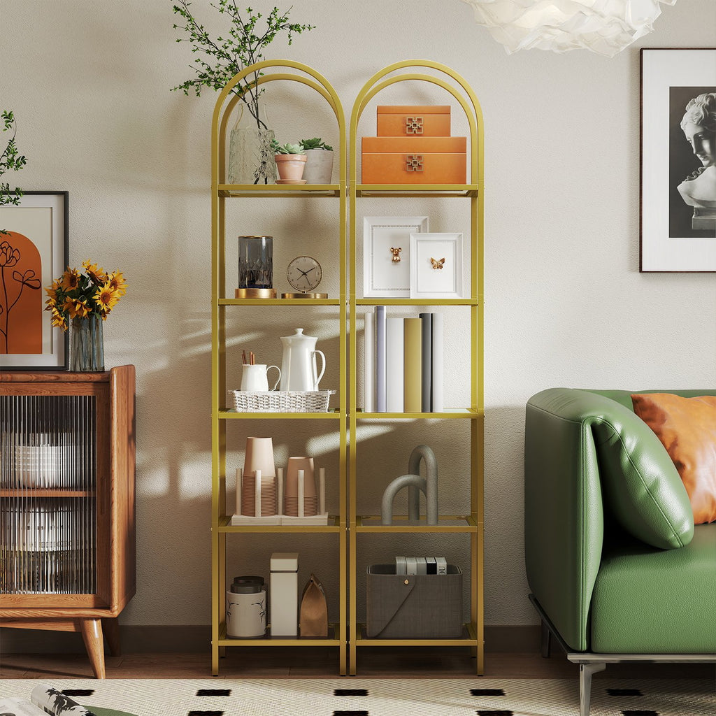 Regal mit 5 Ebenen, Bücherregal aus Hartglas, bogenförmiges Aufbewahrungsregal