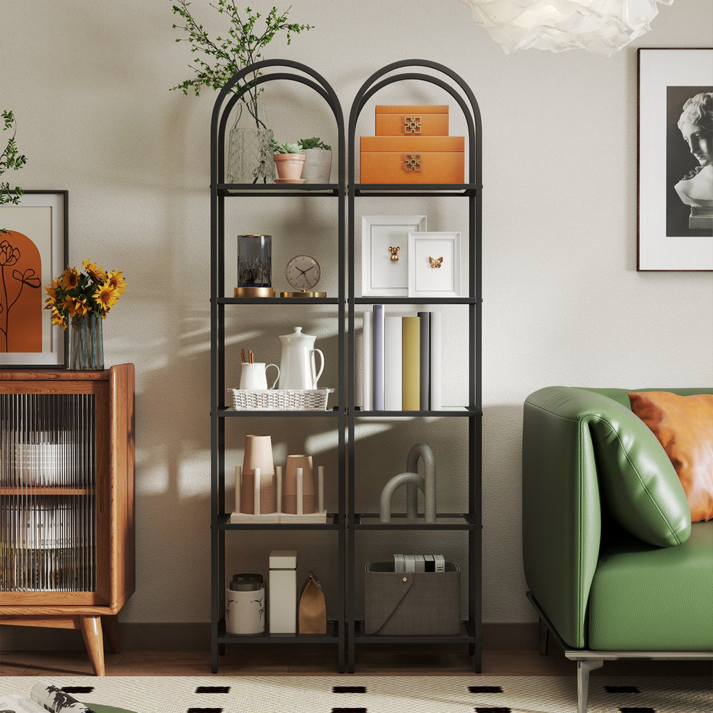 Regal mit 5 Ebenen, Bücherregal aus Hartglas, bogenförmiges Aufbewahrungsregal