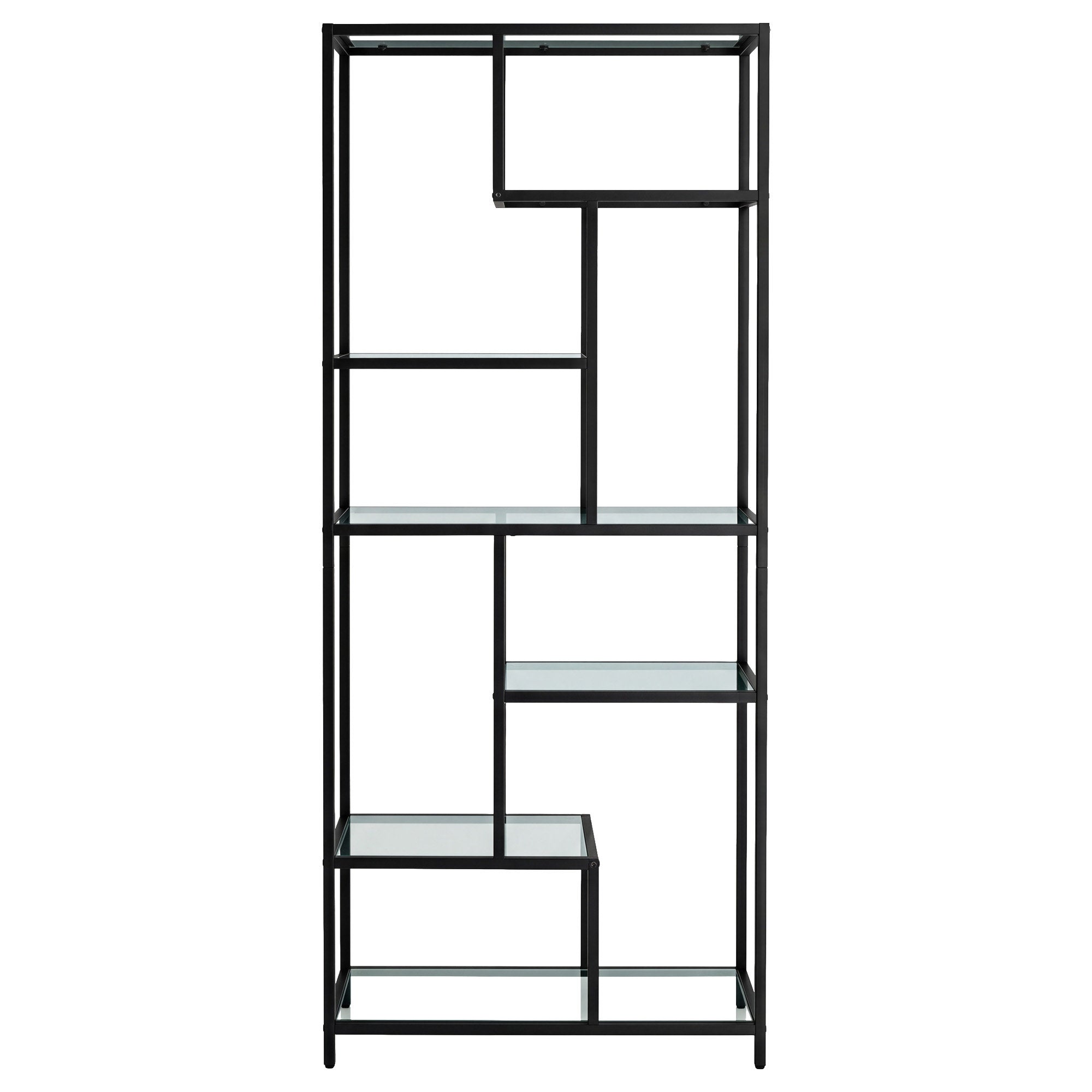 6 stufiges Bücherregal, Regal mit Ablagen aus Hartglas, Standregal