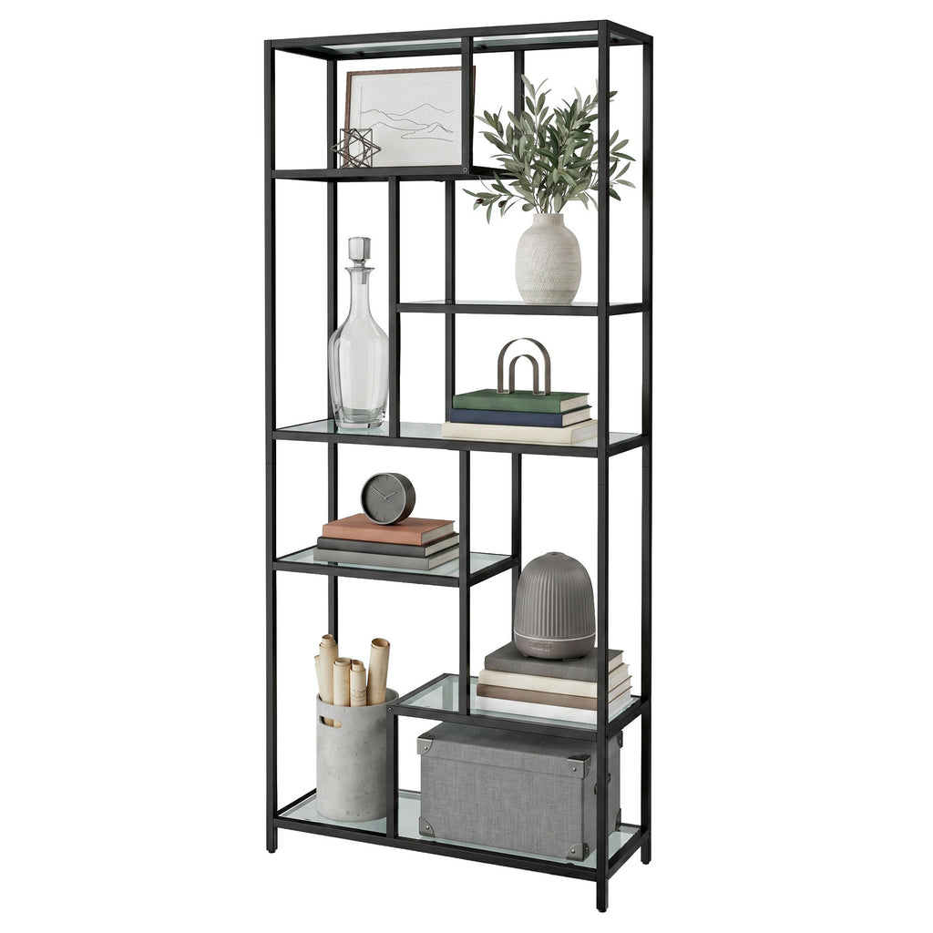 6 stufiges Bücherregal, Regal mit Ablagen aus Hartglas, Standregal