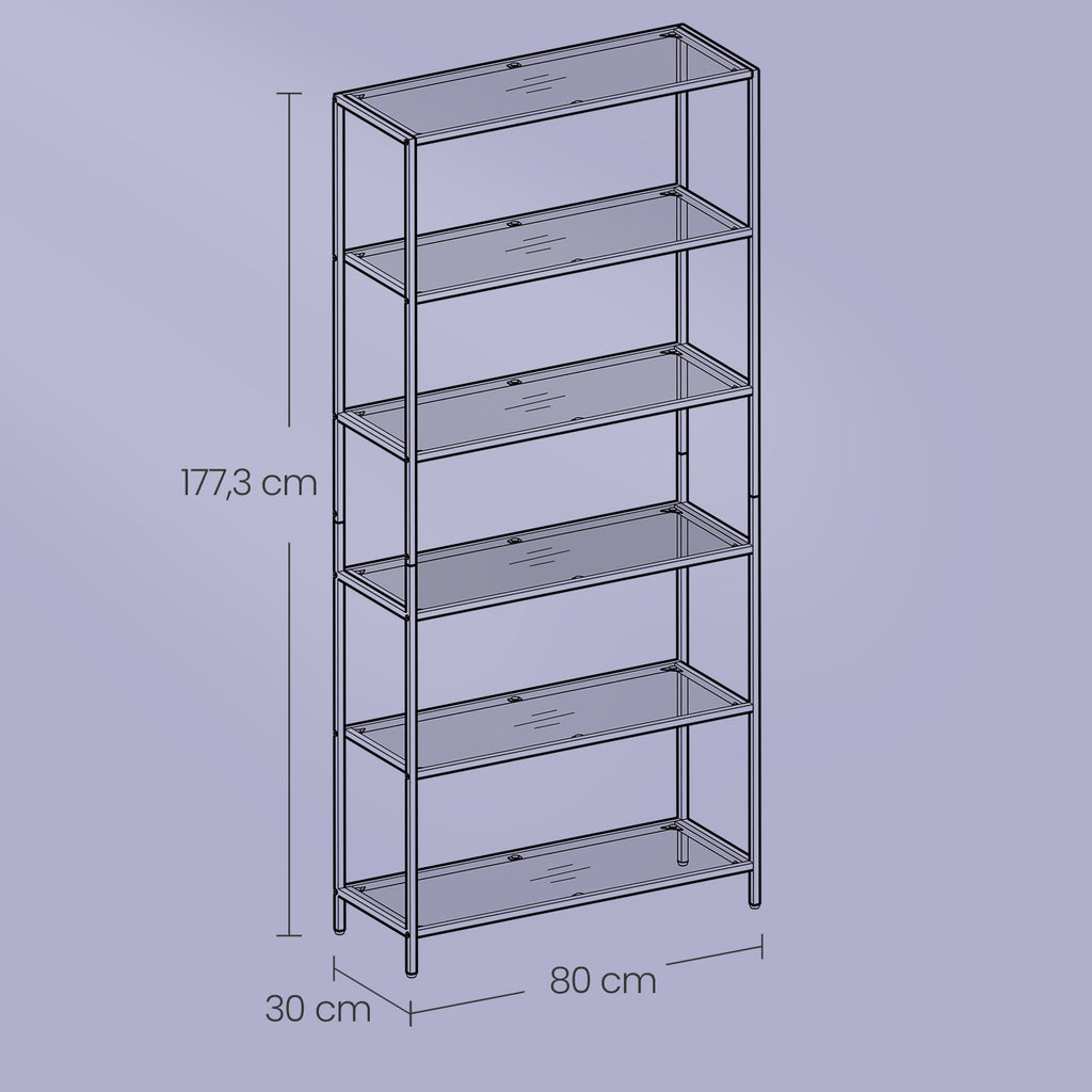 Regal mit 6 Ablagen Hartglas schiefergrau-tintenschwarz