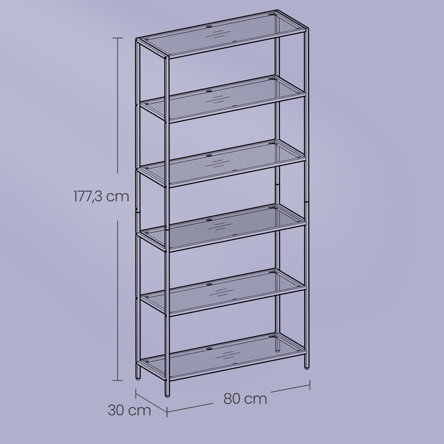 Regal mit 6 Ablagen Hartglas schiefergrau-tintenschwarz