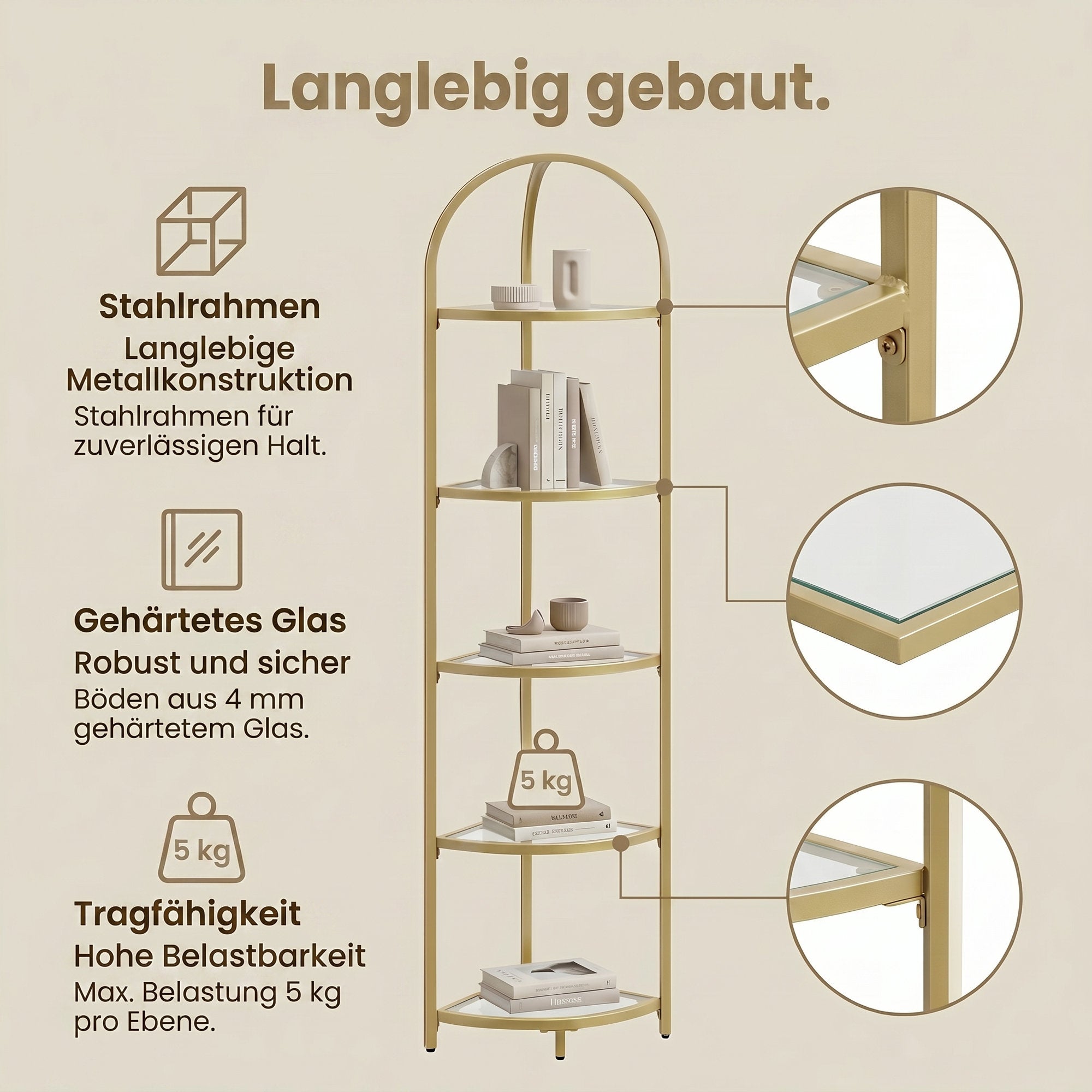 5 stufiges Standregal, Eckregal, Bücherregal