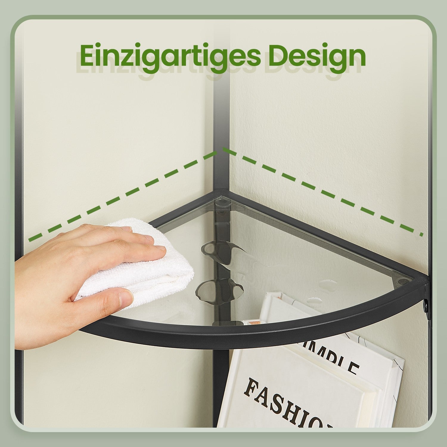 Eckregal 5 Ebenen mit Ablagen aus Hartglas