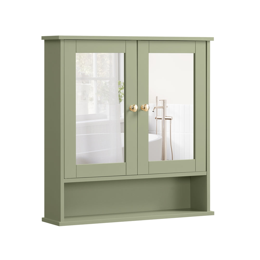 Spiegelschrank mit 2 Spiegeltüren und offenem Fach Wandmontage salbeigrün