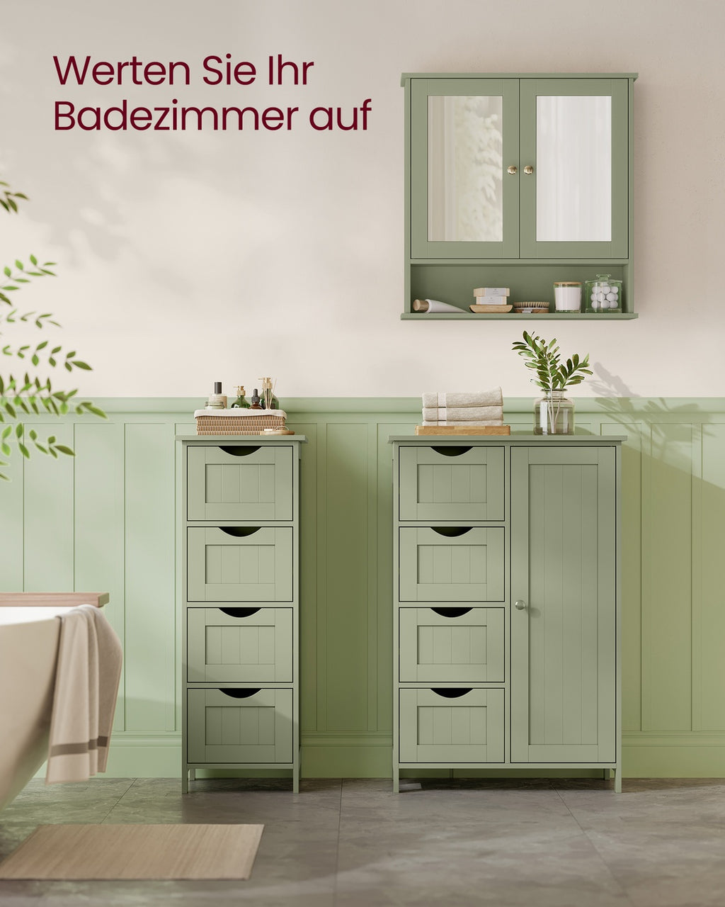 Spiegelschrank mit 2 Spiegeltüren und offenem Fach Wandmontage salbeigrün