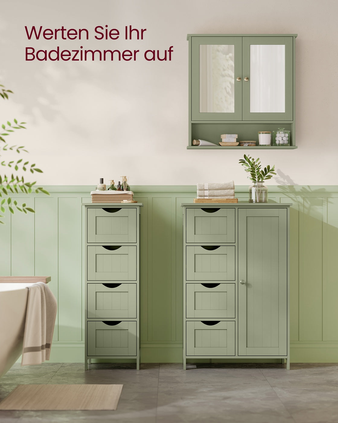 Spiegelschrank mit 2 Spiegeltüren und offenem Fach Wandmontage salbeigrün
